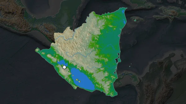 Das Hervorgehobene Gebiet Nicaraguas Mit Hauptstadt Auf Der Ungesättigten Landkarte — Stockfoto