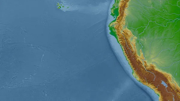 Peru Detailní Pohled Zemi Žádný Obrys Barevná Fyzická Mapa — Stock fotografie