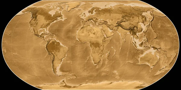Světová Mapa Robinsonově Projekci Soustředila Východní Délky Sepia Barevná Mapa — Stock fotografie