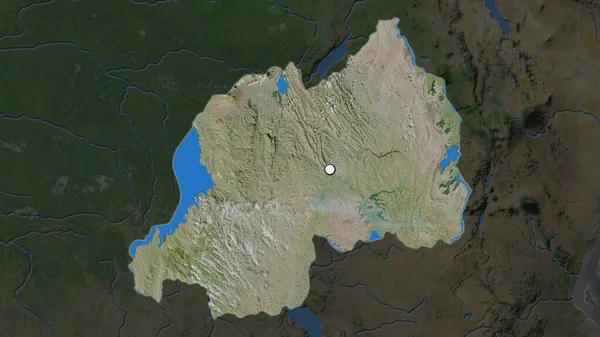 在卢旺达邻国的荒凉地图上 突出显示了首都的卢旺达地区 卫星图像 — 图库照片