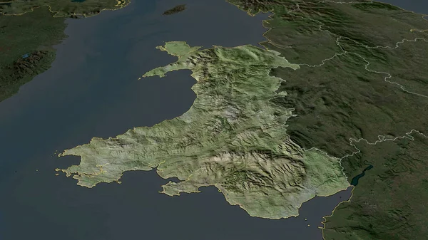Gales Región Del Reino Unido Ampliada Destacada Imágenes Satélite Renderizado —  Fotos de Stock