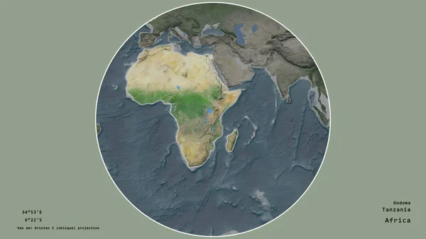 坦桑尼亚地区以荒凉的背景为中心 围绕着它的大陆 大写的地理推论和名称 卫星图像 — 图库照片