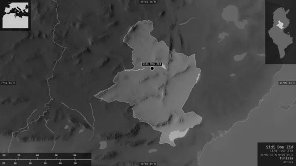 Сіді Зід Губернія Тунісу Граймасштабна Карта Озерами Річками Форма Представлена — стокове фото
