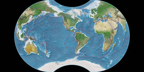 Světová Mapa Maurerově Zjevné Kulové Projekci Středem Západní Délky Satelitní — Stock fotografie