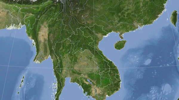 老挝及其邻国 距离偏斜的视角 没有轮廓 卫星图像 — 图库照片