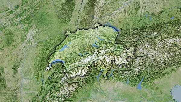 Schweiz Område Satellit Kartan Stereografisk Projektion Sammansättning Raster Lager Med — Stockfoto