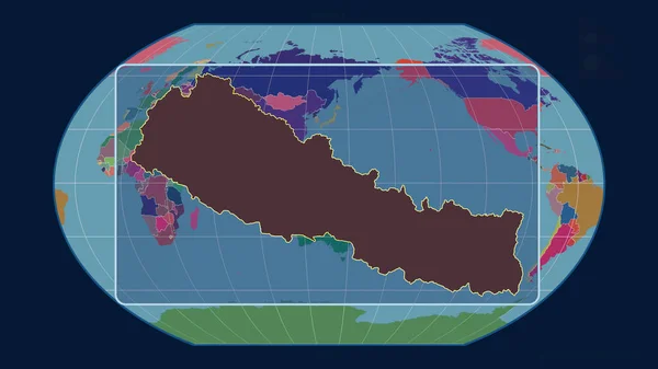 Увеличен Виду Контура Непала Перспективными Линиями Против Глобальной Карты Каврайской — стоковое фото