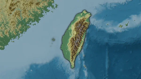 Stereografik Projeksiyondaki Topoğrafik Yardım Haritasında Tayvan Bölgesi Koyu Parlak Dış — Stok fotoğraf