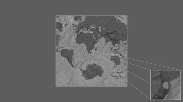 从世界大比例尺地图中提取的斯威士兰扩大和扩大的地区 其主要线连接了框架的各个角落 Bilevel高地图 — 图库照片