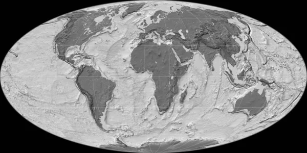 Карта Мира Проекции Моллвейда Сосредоточена Восточной Долготе Двухуровневая Топографическая Карта — стоковое фото