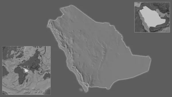 Detailní Záběr Saúdské Arábie Její Umístění Regionu Středu Rozsáhlé Mapy — Stock fotografie