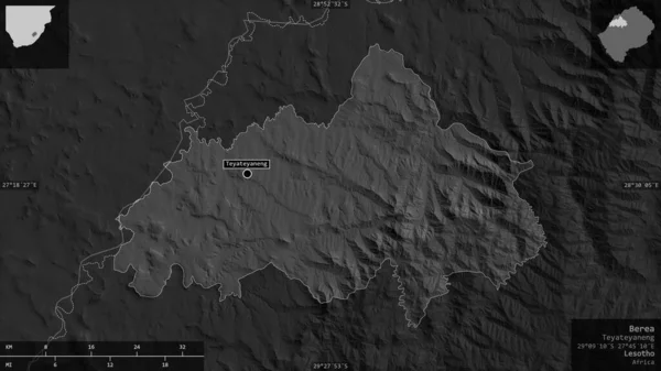 Berea Distrito Lesotho Mapa Escala Grises Con Lagos Ríos Forma — Foto de Stock