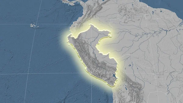 Peru Its Neighborhood Distant Oblique Perspective Shape Glowed Grayscale Elevation — Stock Photo, Image