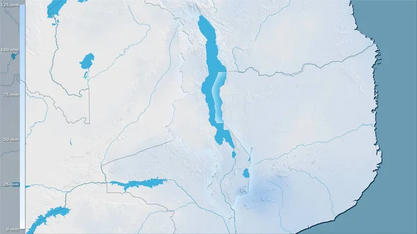 Srážky Nejsušší Čtvrtiny Oblasti Malawi Stereografické Projekci Legendou Hrubé Složení — Stock fotografie