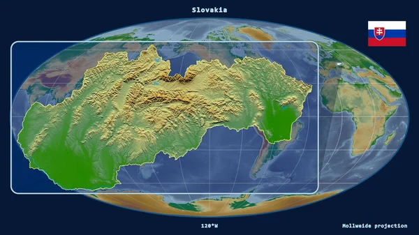 Увеличенный Вид Словакии Перспективными Линиями Против Глобальной Карты Проекции Молльвейде — стоковое фото