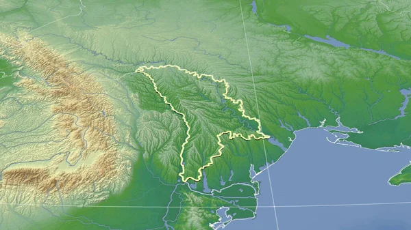 Moldavia Dintorni Prospettiva Obliqua Distante Forma Delineata Mappa Fisica Colori — Foto Stock