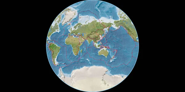 Mapa Świata Projekcji Van Der Grintena Skupiona Wschodniej Długości Geograficznej — Zdjęcie stockowe