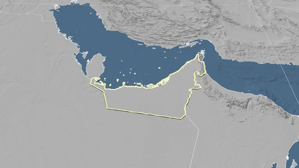 Emirati Arabi Uniti Dintorni Prospettiva Obliqua Distante Forma Delineata Mappa — Foto Stock