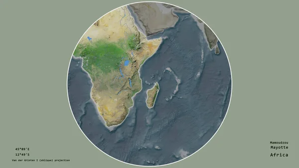 Área Mayotte Centrada Círculo Que Rodea Continente Fondo Desaturado Georreferencias — Foto de Stock