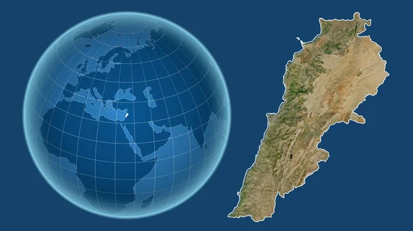 Liban Globus Kształcie Kraju Powiększonej Mapie Odizolowanym Zarysem Niebieskim Tle — Zdjęcie stockowe