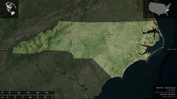 ノースカロライナ州 アメリカ合衆国の州 衛星画像 有益なオーバーレイとその国の領域に対して提示形状 3Dレンダリング — ストック写真