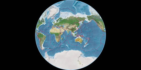 Mapa Świata Projekcji Van Der Grintena Skupiona Wschodniej Długości Geograficznej — Zdjęcie stockowe