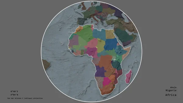 Nigéria Területe Kontinenst Körülvevő Körben Összpontosult Kiszáradt Háttérben Fővárosi Georeferenciák — Stock Fotó