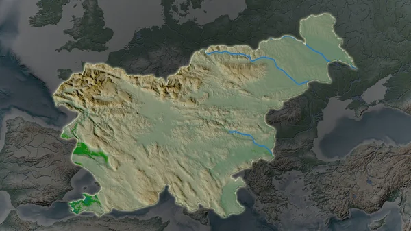 スロベニア地域はその周囲の暗い背景に拡大し 成長した 主な物理的景観の特徴 — ストック写真