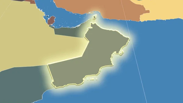 Oman Suo Quartiere Prospettiva Obliqua Distante Forma Brillava Mappa Colori — Foto Stock