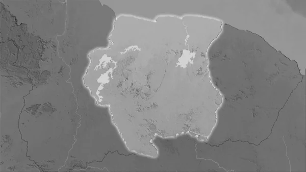 Suprafața Surinam Harta Înălțimii Scară Gri Proiecția Stereografică Compoziția Brută — Fotografie, imagine de stoc