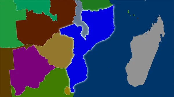 Obszar Mozambiku Mapie Podziału Administracyjnego Projekcji Stereograficznej Surowa Kompozycja Warstw — Zdjęcie stockowe