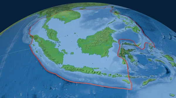Plaque Tectonique Sunda Dessinée Sur Globe Carte Topographique Terre Naturelle — Photo