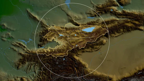 키르기스스탄은 확대하고 둘러서 있었습니다 물리적 지형적 렌더링 — 스톡 사진