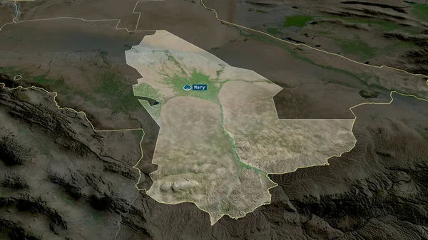 土库曼斯坦的玛丽省扩大了规模 并以首都为亮点 卫星图像 3D渲染 — 图库照片