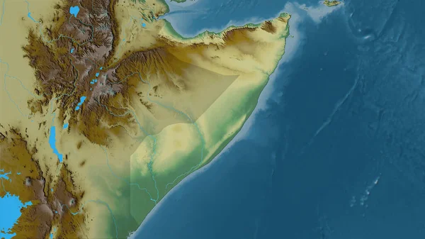 Szomália Területe Domborzati Domborzati Térképen Sztereográfiai Vetületben Raszterrétegek Nyers Összetétele — Stock Fotó