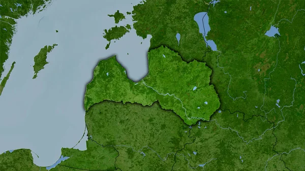 卫星B地图上立体投影中的拉脱维亚地区 带有暗发光轮廓的光栅层的原始成分 — 图库照片