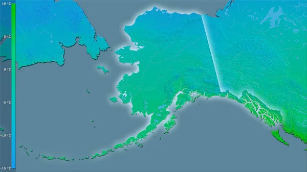 Annual Mean Temperature United States Alaska Area Stereographic Projection Legend — Stock Photo, Image