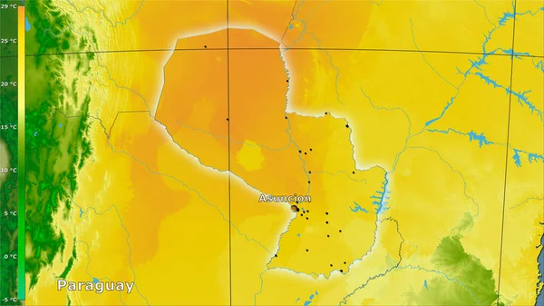 Mean Temperature Warmest Quarter Paraguay Area Stereographic Projection Legend Main — Stock Photo, Image