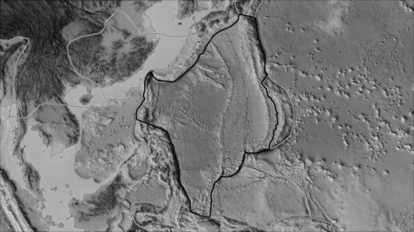 概要フィリピン海地殻プレートとバン グリンテンI予測 斜めの変換 のグレースケールマップ上の隣接するプレートの境界 — ストック写真