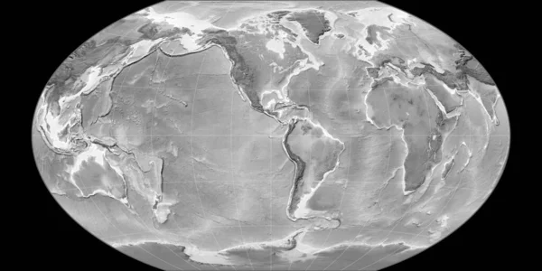 90西の経度を中心としたウィンケル トリペル予測の世界地図 グレースケール標高地図 グレースケールとラスターの生の複合体 3Dイラスト — ストック写真