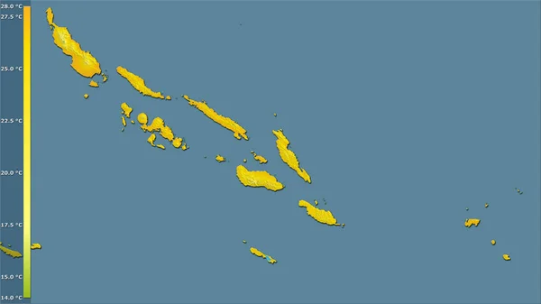 Efsanevi Stereografik Projeksiyonda Solomon Adaları Nın Sıcak Çeyreğinin Ortalama Sıcaklığı — Stok fotoğraf
