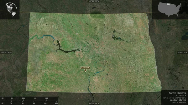 North Dakota Staat Van Verenigde Staten Satellietbeelden Vorm Gepresenteerd Tegen — Stockfoto