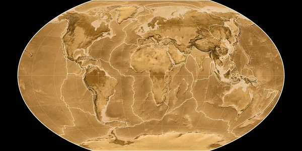 World Map Winkel Tripel Projection Centered East Longitude Sepia Tinted — Stock Photo, Image