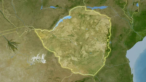 Zimbabwe Satellietkaart Stereografische Projectie Ruwe Samenstelling Van Rasterlagen Met Lichtgloeiende — Stockfoto