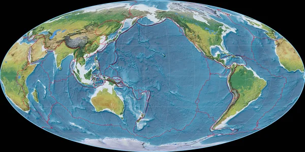 Carte Monde Dans Projection Mollweide Centrée Sur 170 Longitude Ouest — Photo