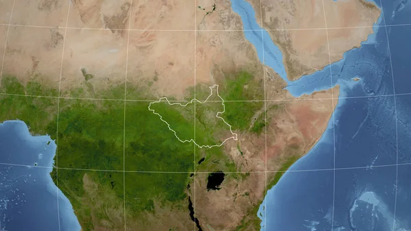 Dél Szudán Szomszédság Távoli Perspektíva Ország Körvonalaival Műholdas Képek — Stock Fotó
