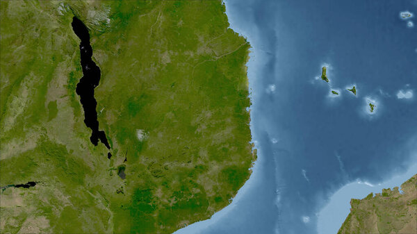 Malawi. Close-up perspective of the country - no outline. satellite imagery