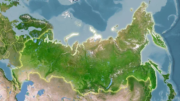 卫星C地图上的俄罗斯地区立体投影 具有发光轮廓的栅格层的原始成分 — 图库照片