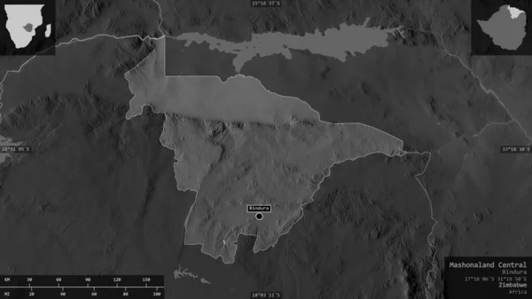 Центральний Машоналенд Провінція Зімбабве Граймасштабна Карта Озерами Річками Форма Представлена — стокове фото