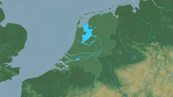Niederlande Auf Der Topographischen Reliefkarte Der Stereographischen Projektion Rohe Zusammensetzung — Stockfoto